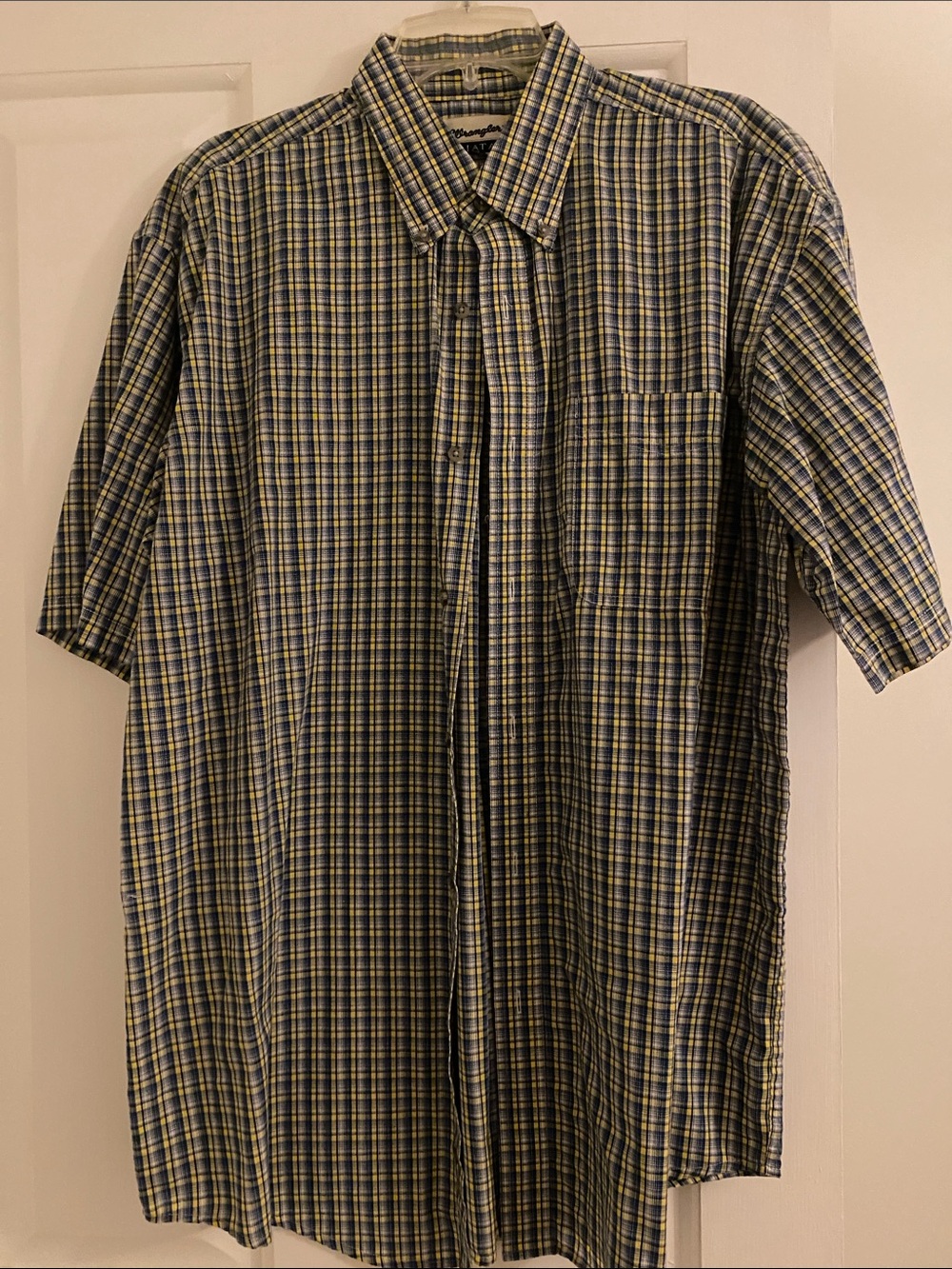 Wrangler Men’s Short Sleeve Plaid Button-Down Shirt - Blue & Yellow